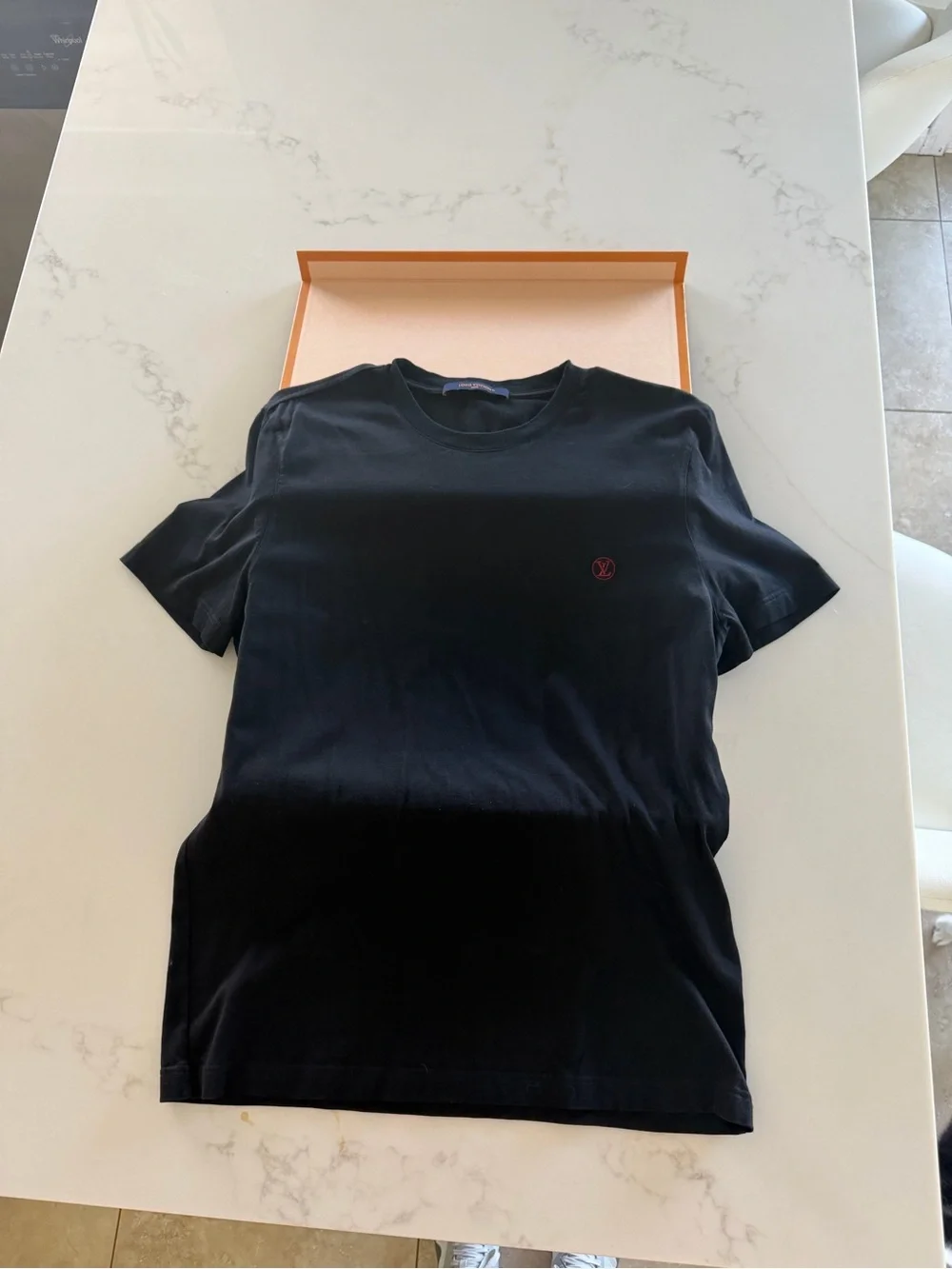 Louis Vuitton Black Short Sleeve Crew Tee with Discreet Red Logo